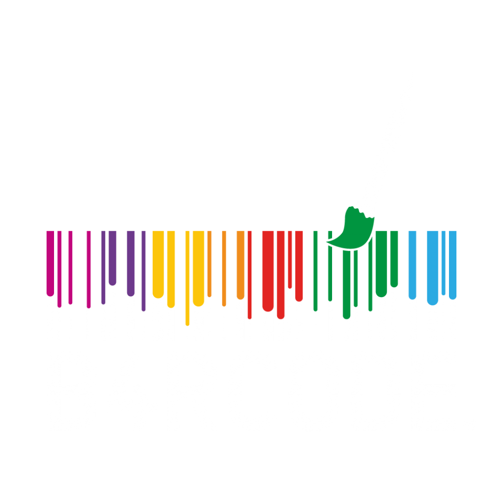 The B4RCODE. logo painted in rainbow colors. #WearTheCode